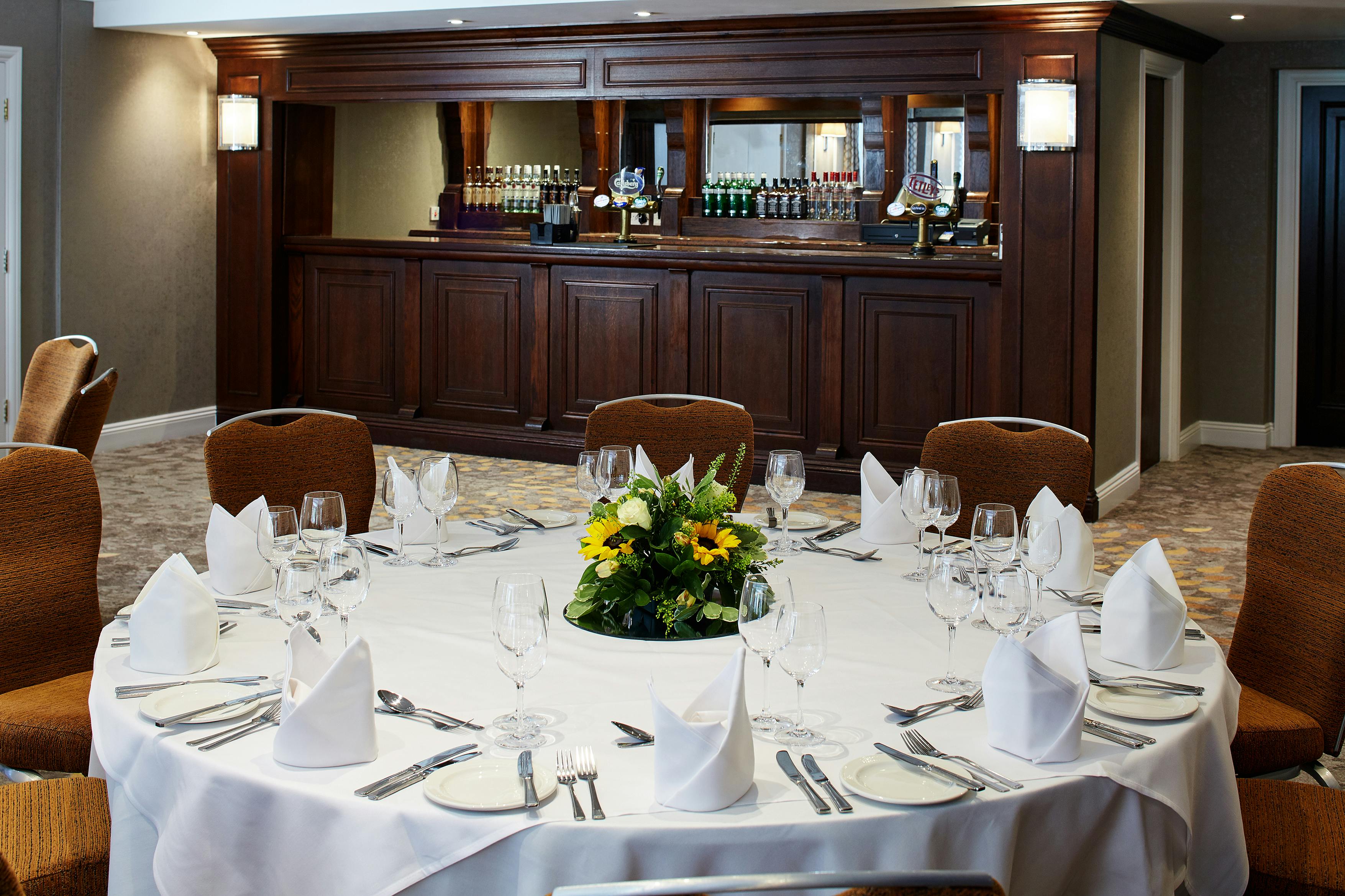 Bulstrode Suite banquet setup with elegant table for corporate meetings and events.