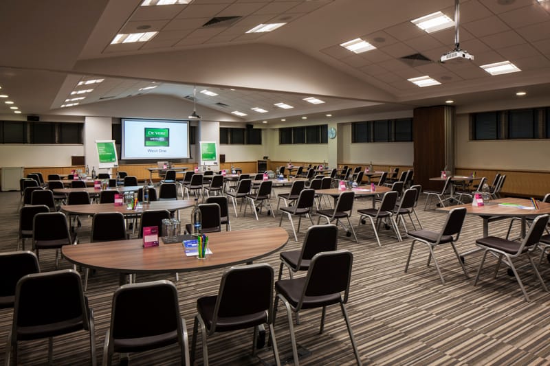 Cabaret-style meeting room at De Vere West One for collaborative workshops and training sessions.