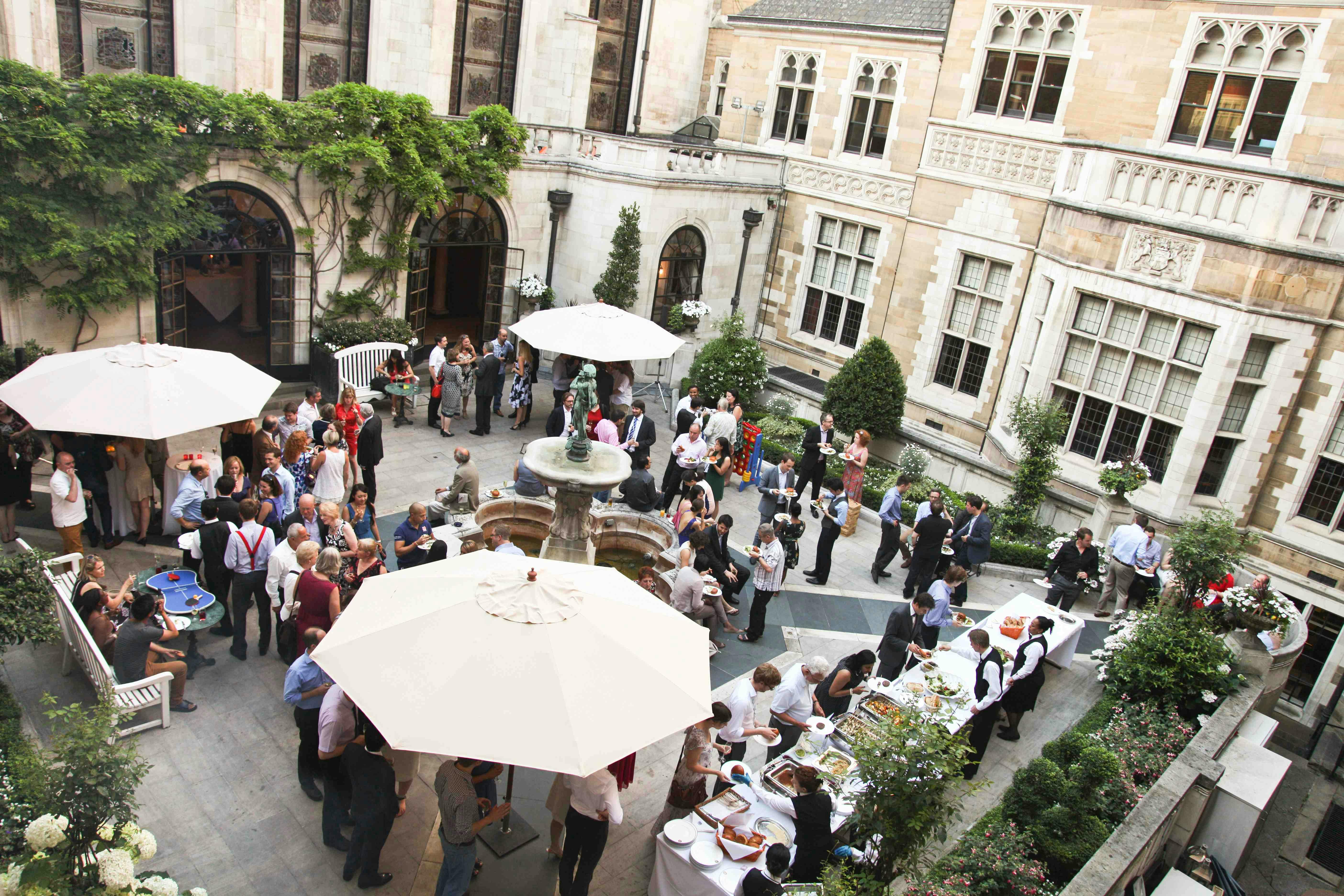 Vibrant courtyard garden event at Merchant Taylors' Hall, perfect for receptions and networking.