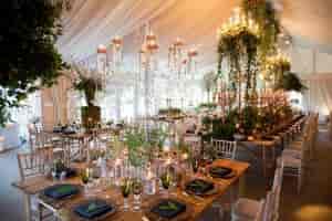 Elegant event space at Iscoyd Park with fine table settings for weddings and corporate functions.