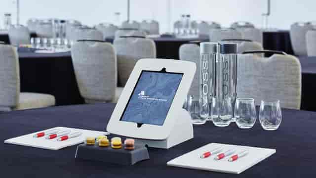 Westminster Ballroom setup with sleek tablet, ideal for meetings and events.