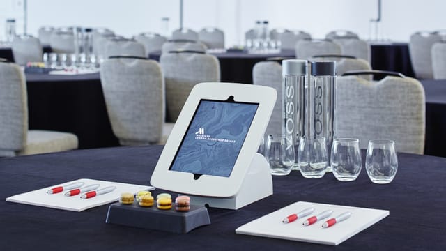 Westminster Ballroom setup with sleek tablet, ideal for meetings and events.
