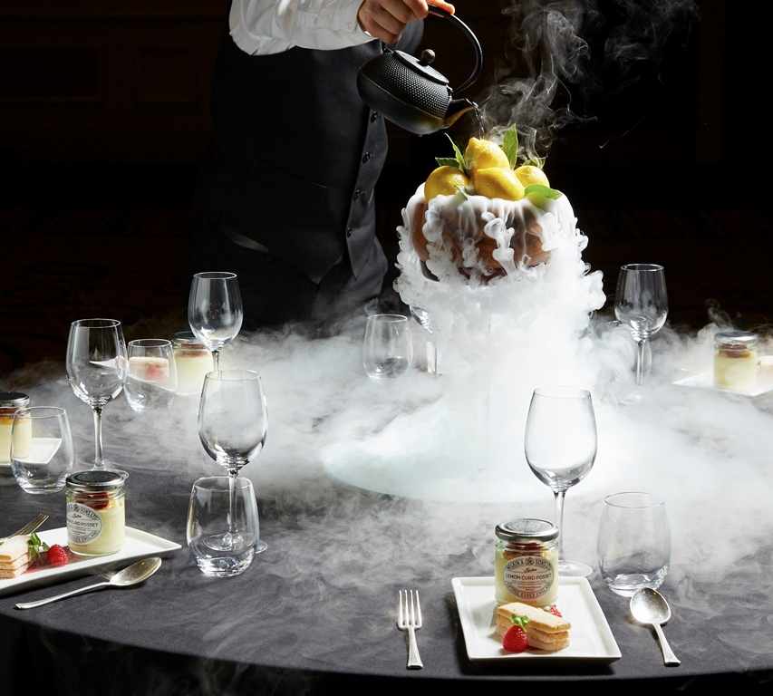Elegant dessert centerpiece with smoke effects at Westminster Ballroom, upscale event setting. - Banner