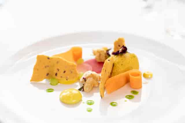 Gourmet dish in Parade Ring Suite, Ascot Racecourse for events and meetings.