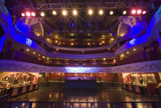 O2 Shepherds Bush Empire venue with grand stage, ideal for concerts and events.