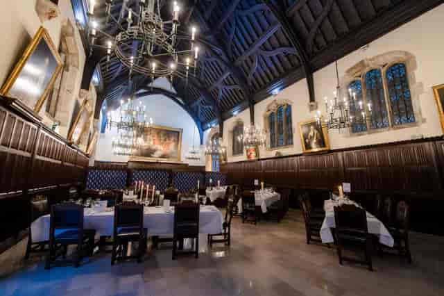 Elegant dining hall in Old Hall, Lincoln's Inn, ideal for corporate events and formal dinners.