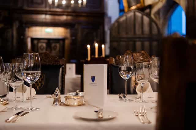 Elegant dining table at Old Hall, Lincoln's Inn for formal gala events.