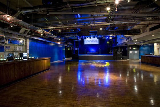 Versatile event space at O2 Academy Islington with polished wooden floor, ideal for corporate events.