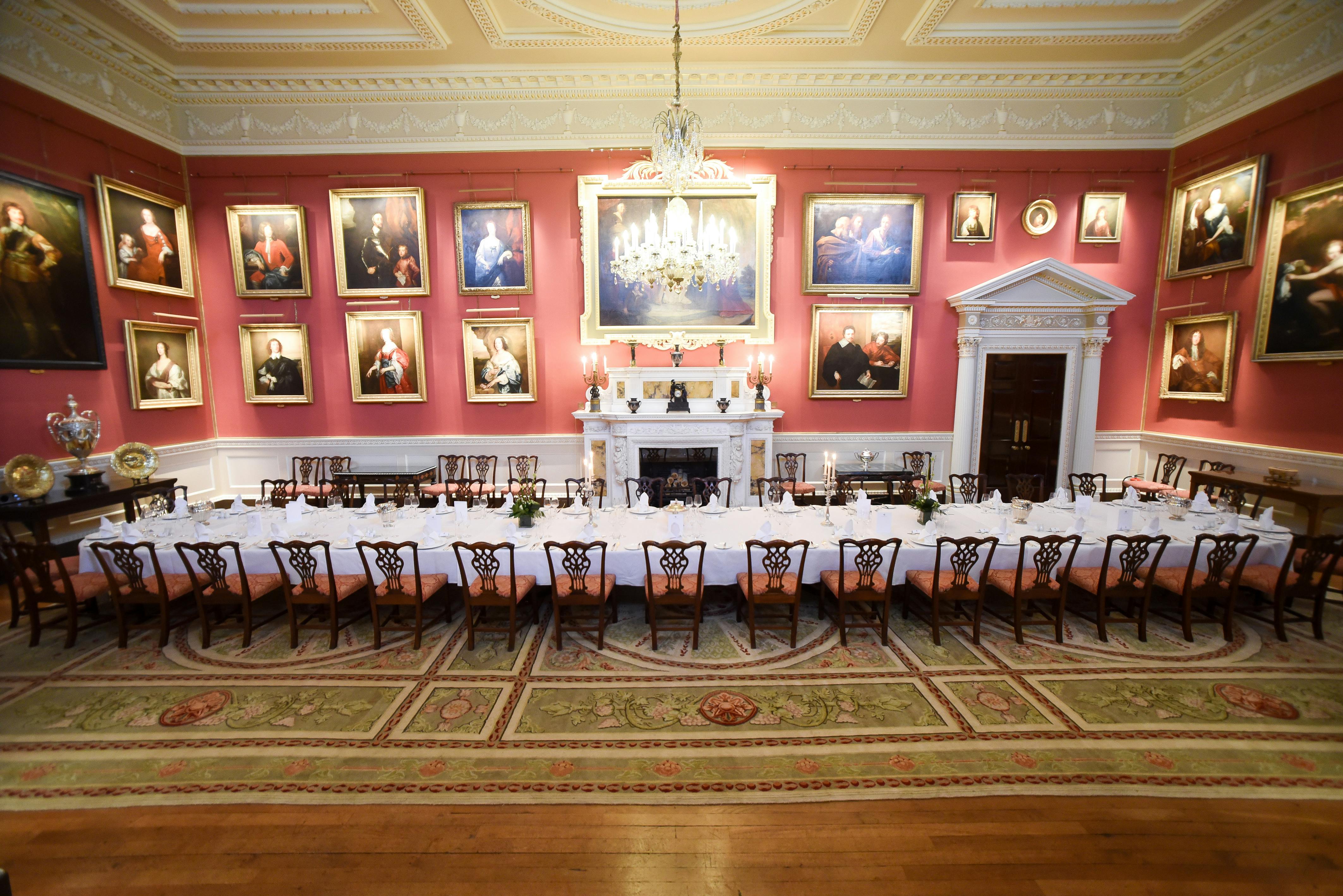 Private dining room at Weston Park with elegant banquet setting for formal events.