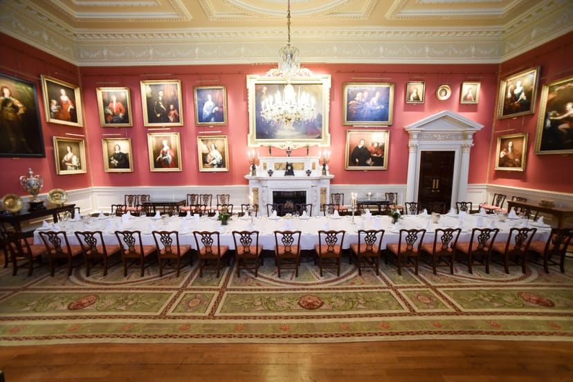 Private dining room at Weston Park with elegant banquet setting for formal events.