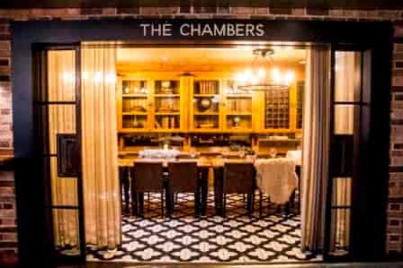 Elegant meeting space "The Chambers" at Leman Street Tavern, ideal for gatherings and discussions.