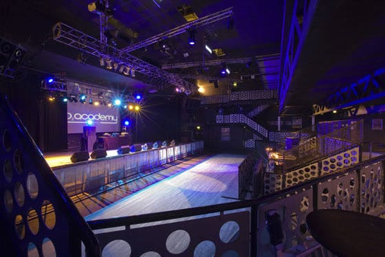 Versatile event space at O2 Academy Bristol with stage, ideal for concerts and corporate events.