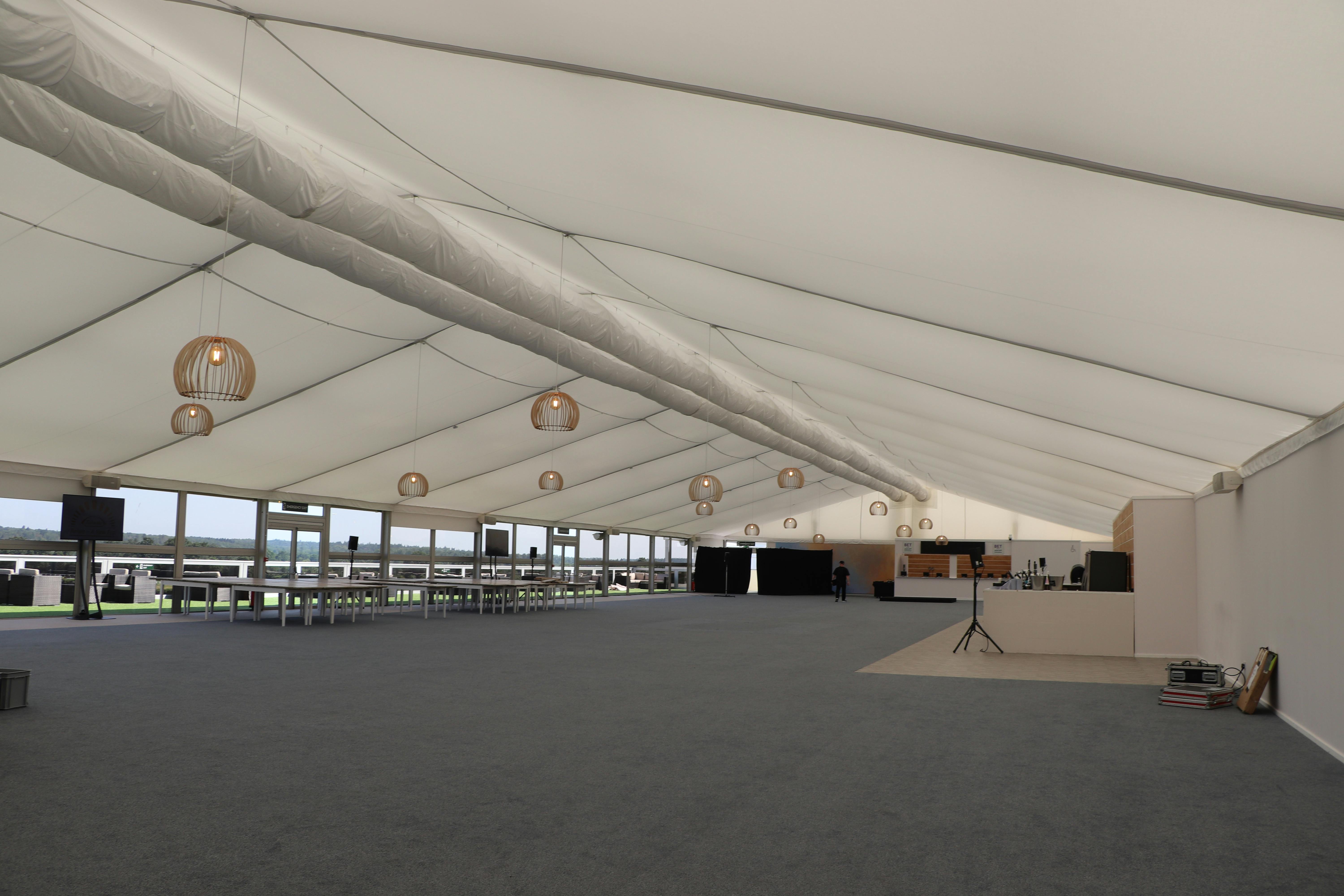 Furlong Suite at Ascot Racecourse, spacious event tent for weddings and conferences.