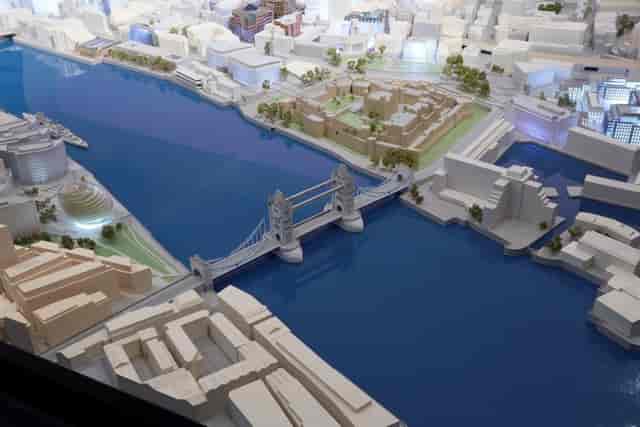 Scale model of London city centre venue for corporate event planning and site logistics.