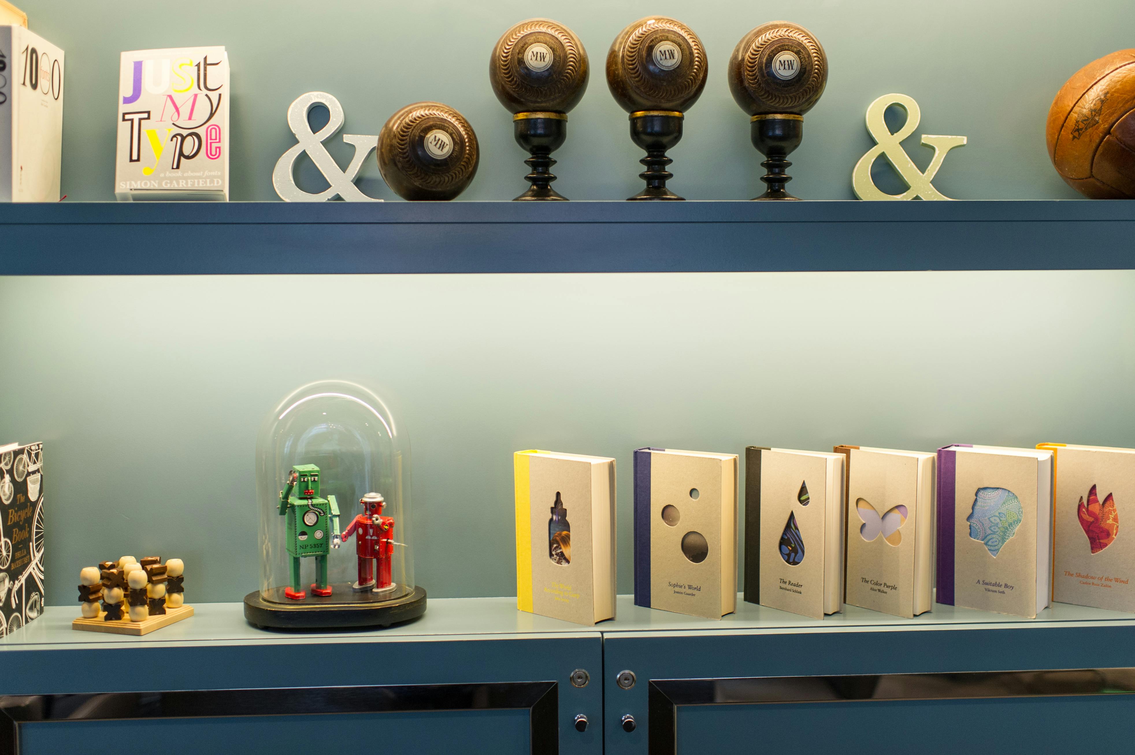 The Ampersand Hotel Games Room shelf with colorful decor for engaging events.