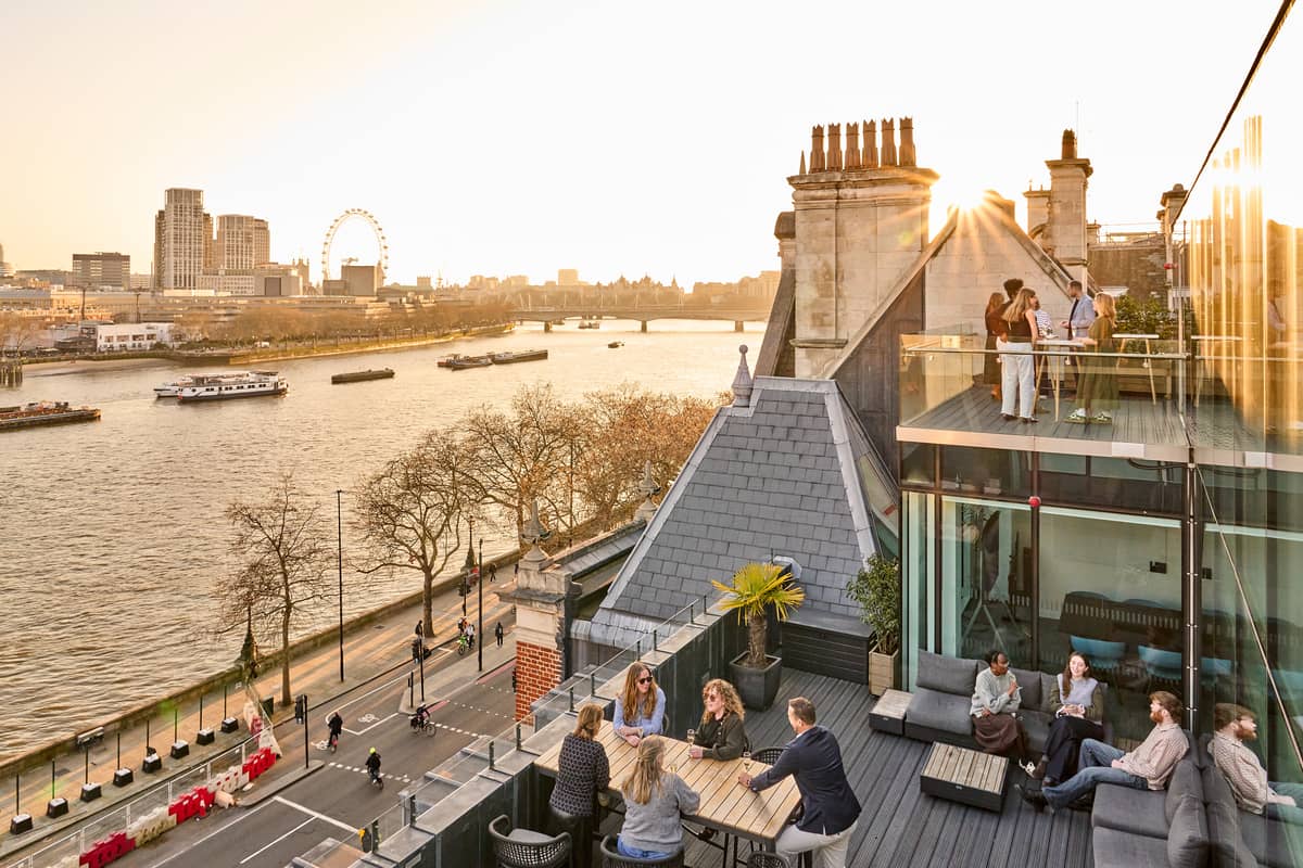 Roof terrace overlooking the Thames at sunset | The Line