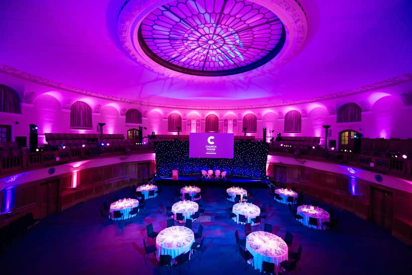 Westminster gala event venue, elegant ballroom, stage