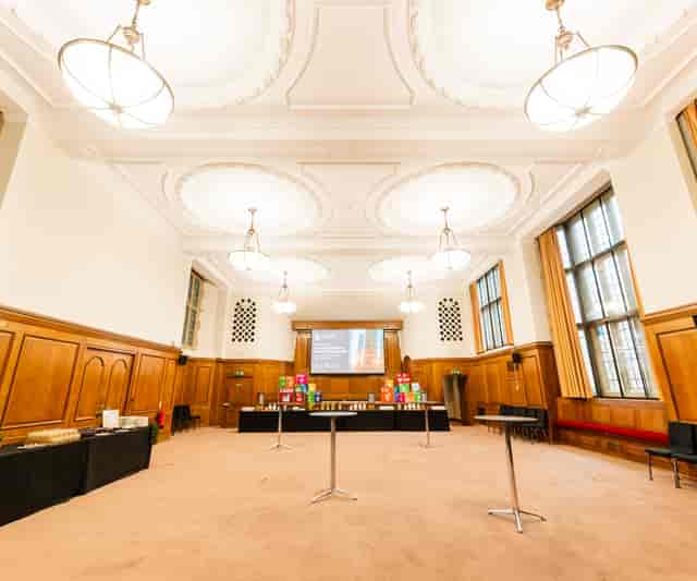Hoare Memorial Hall: Wood-paneled corporate reception venue for networking events.