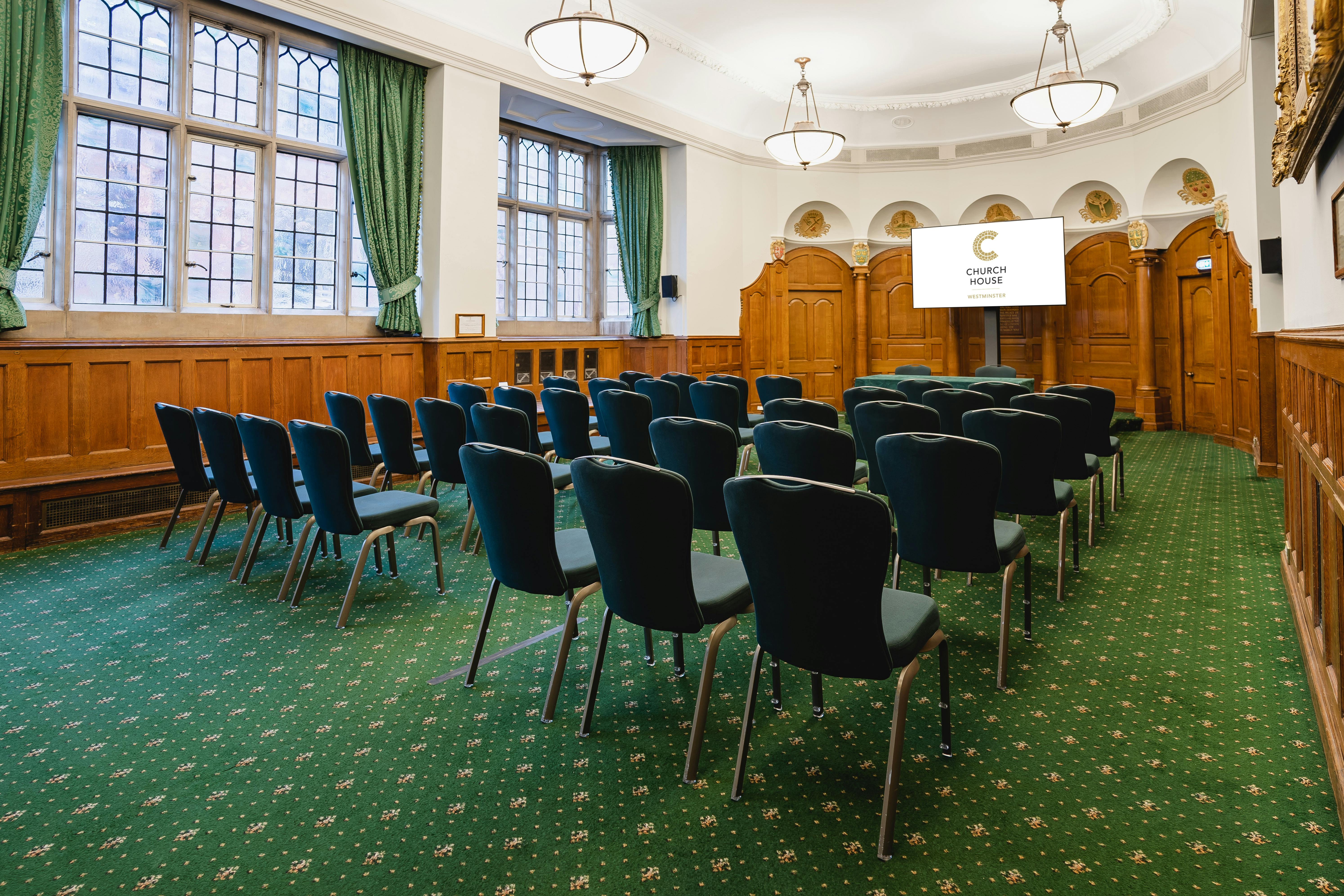 Convocation Hall in Church House Westminster, elegant meeting room for workshops and presentations.