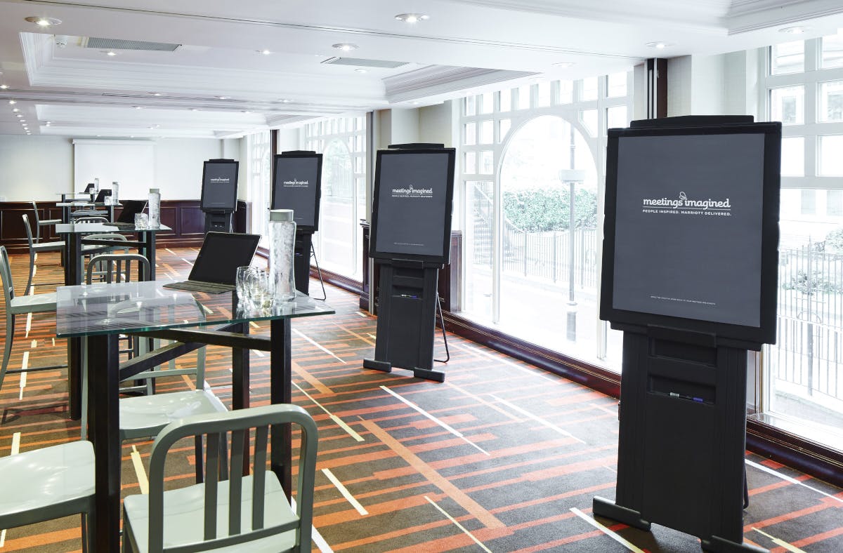 Brodrick Suite at Leeds Marriott Hotel, modern meeting space with digital displays.