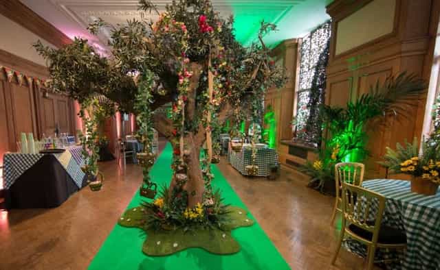 Whole Venue at Shrek's Adventure! London with decorative tree, ideal for enchanting events.