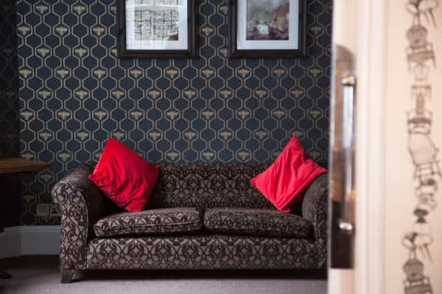Stylish lounge in The Navarino Room, perfect for networking and informal meetings.