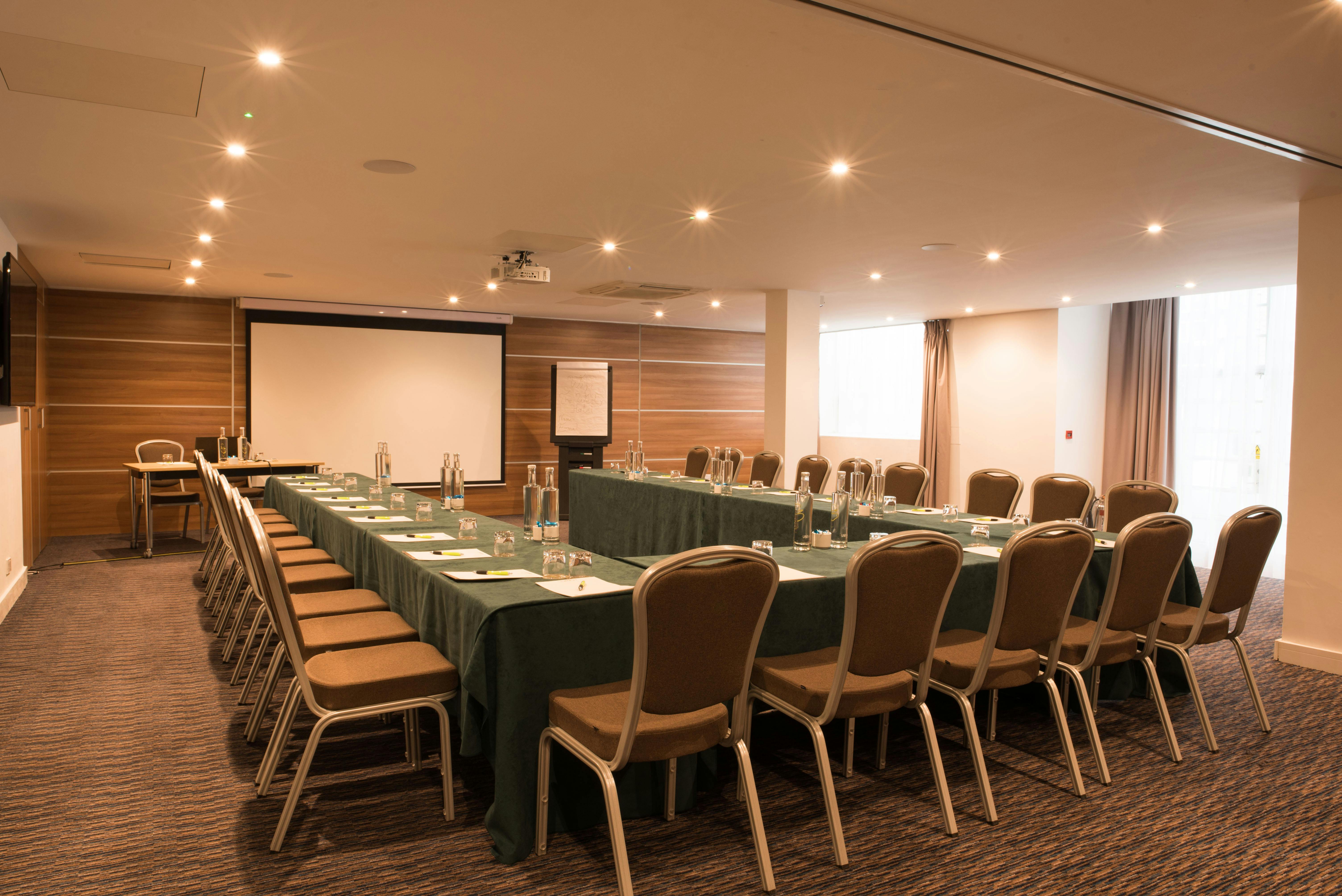 Euston Suite meeting room with long table, ideal for corporate events and workshops.