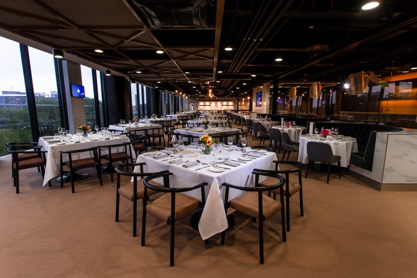 Elegant dining setup at The Forge, London Stadium for corporate events and receptions.