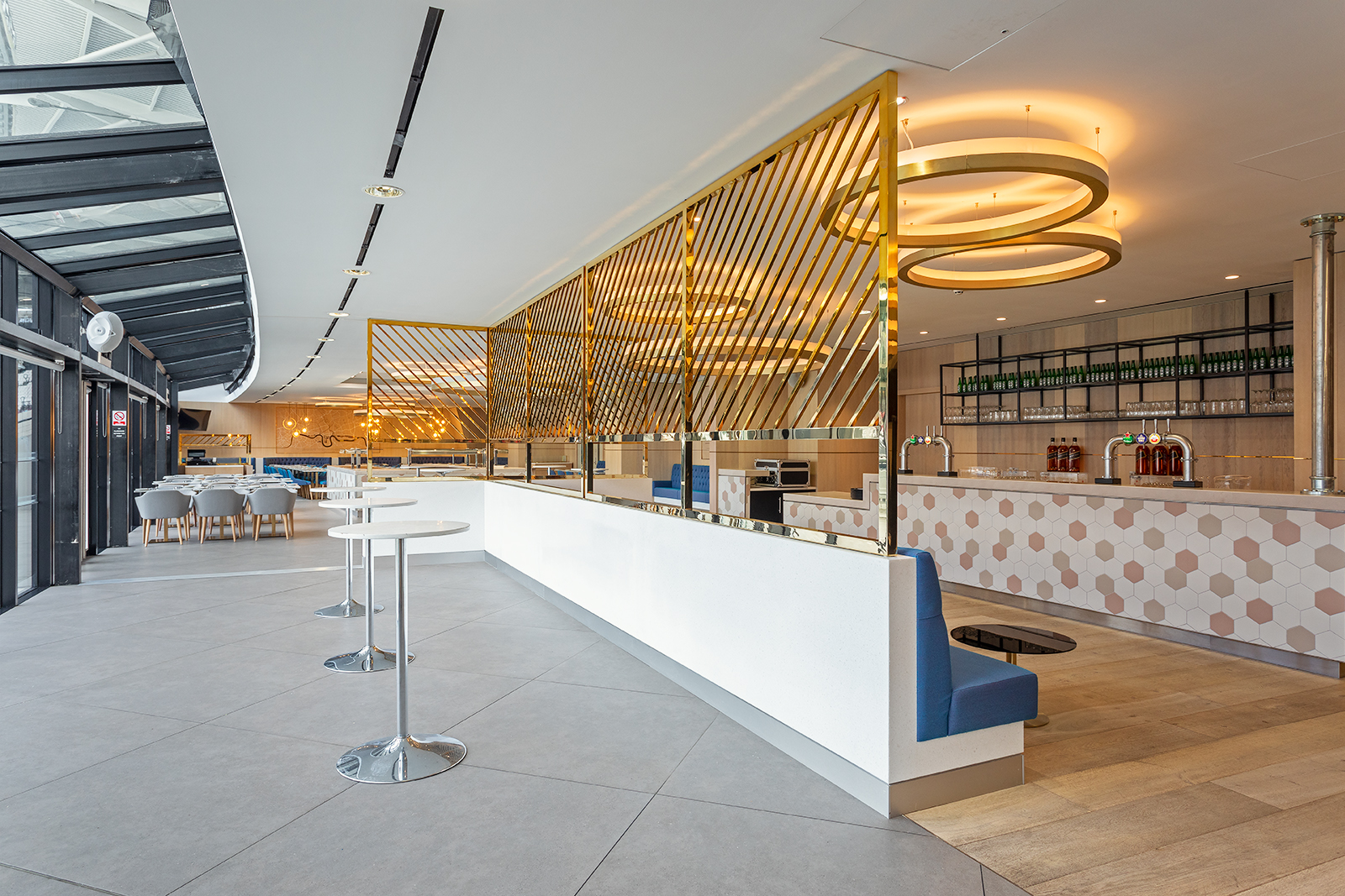 Modern event space at The Royal East, London Stadium, ideal for networking and receptions. - Banner