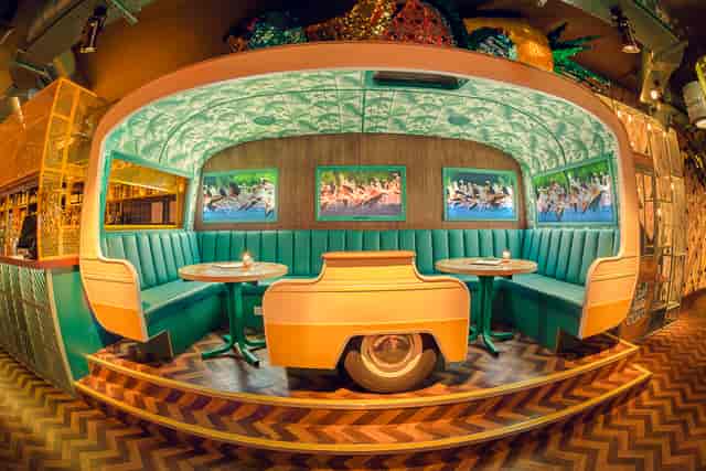 Retro-camper breakout space at Barrio Brixton, perfect for immersive event or workshop hire.