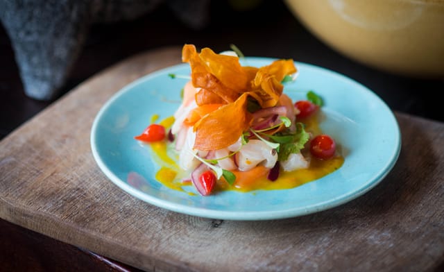 Vibrant gourmet dish in Las Iguanas Edinburgh, perfect for upscale events and tastings.