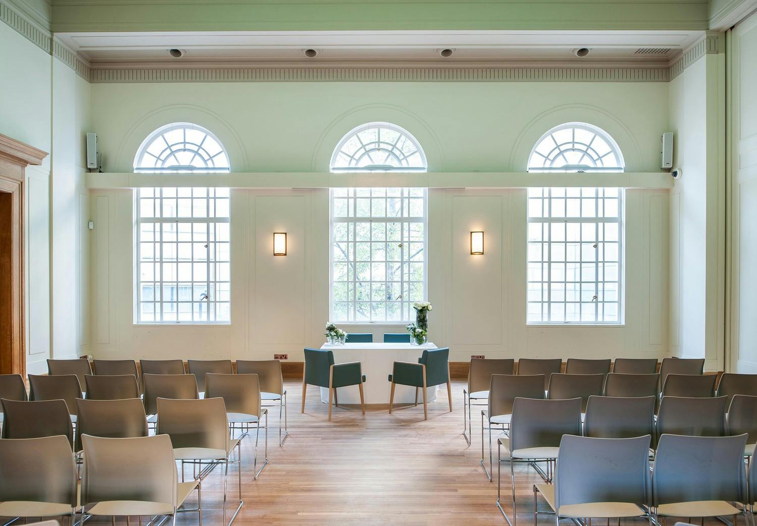 Elegant Assembly Hall in Hackney Town Hall, ideal for intimate meetings and events.