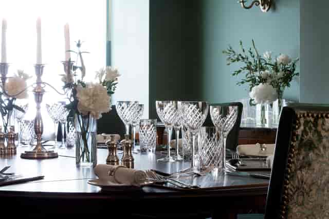 Elegant dining table in The Wren Room, perfect for corporate dinners and intimate events.