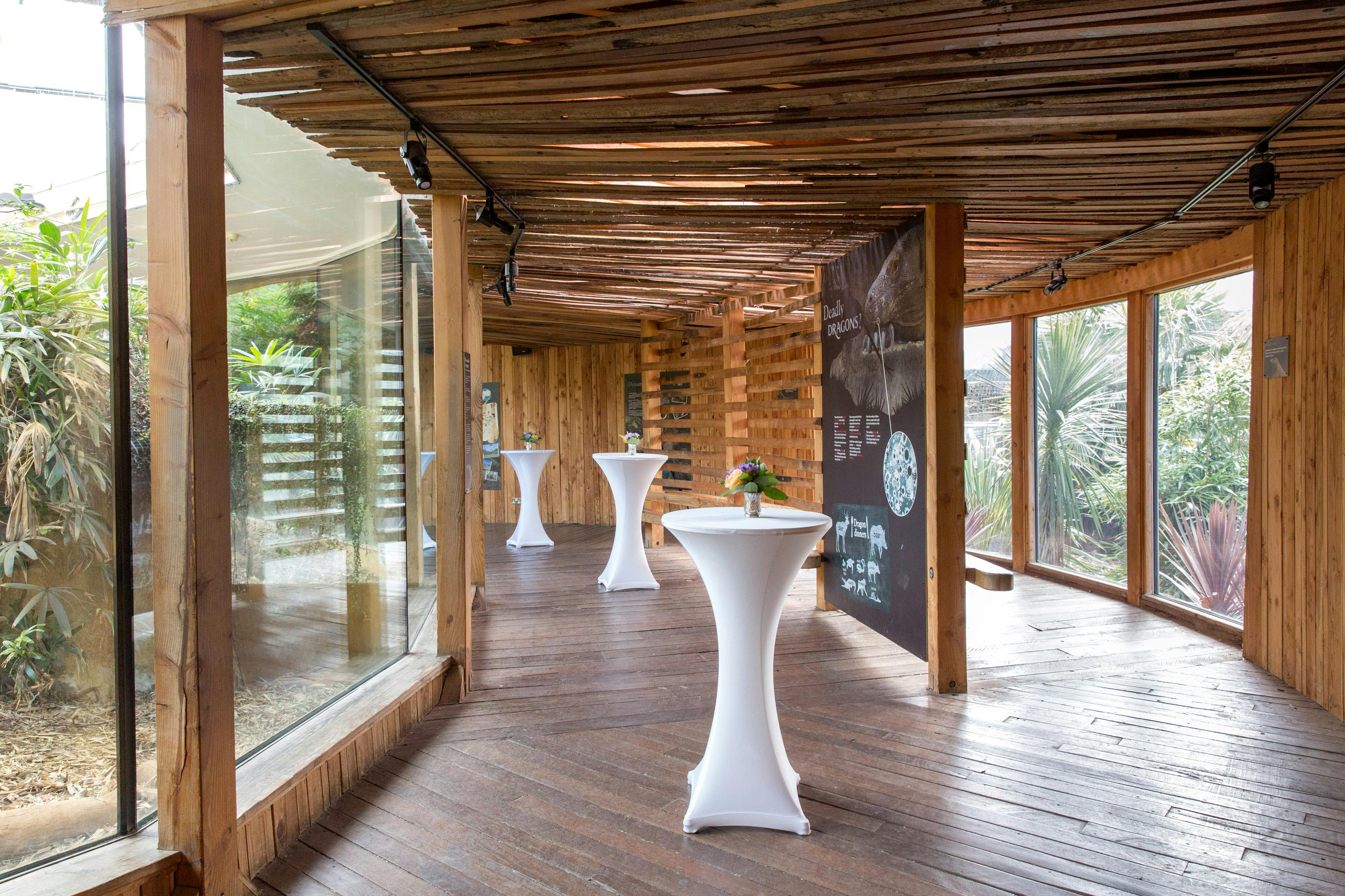 Modern event space with wooden accents at ZSL London Zoo for corporate meetings and social events.