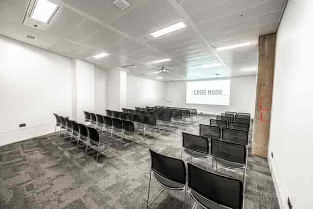 Modern workshop venue, projector, seating