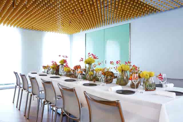 Private dining room at COMO The Halkin, elegant table setup for corporate meetings.