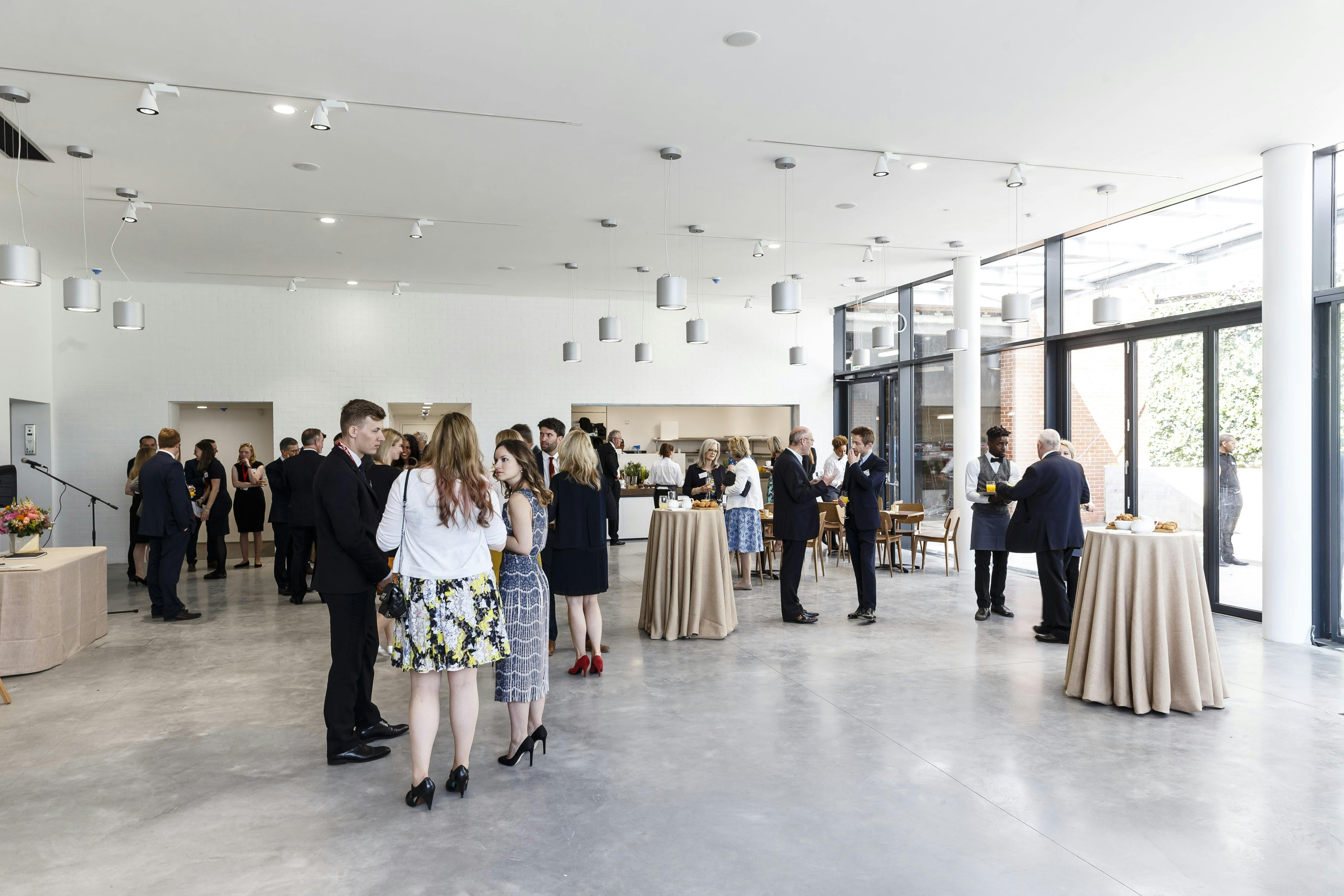 Modern event space at The Postal Museum, ideal for receptions and corporate gatherings.