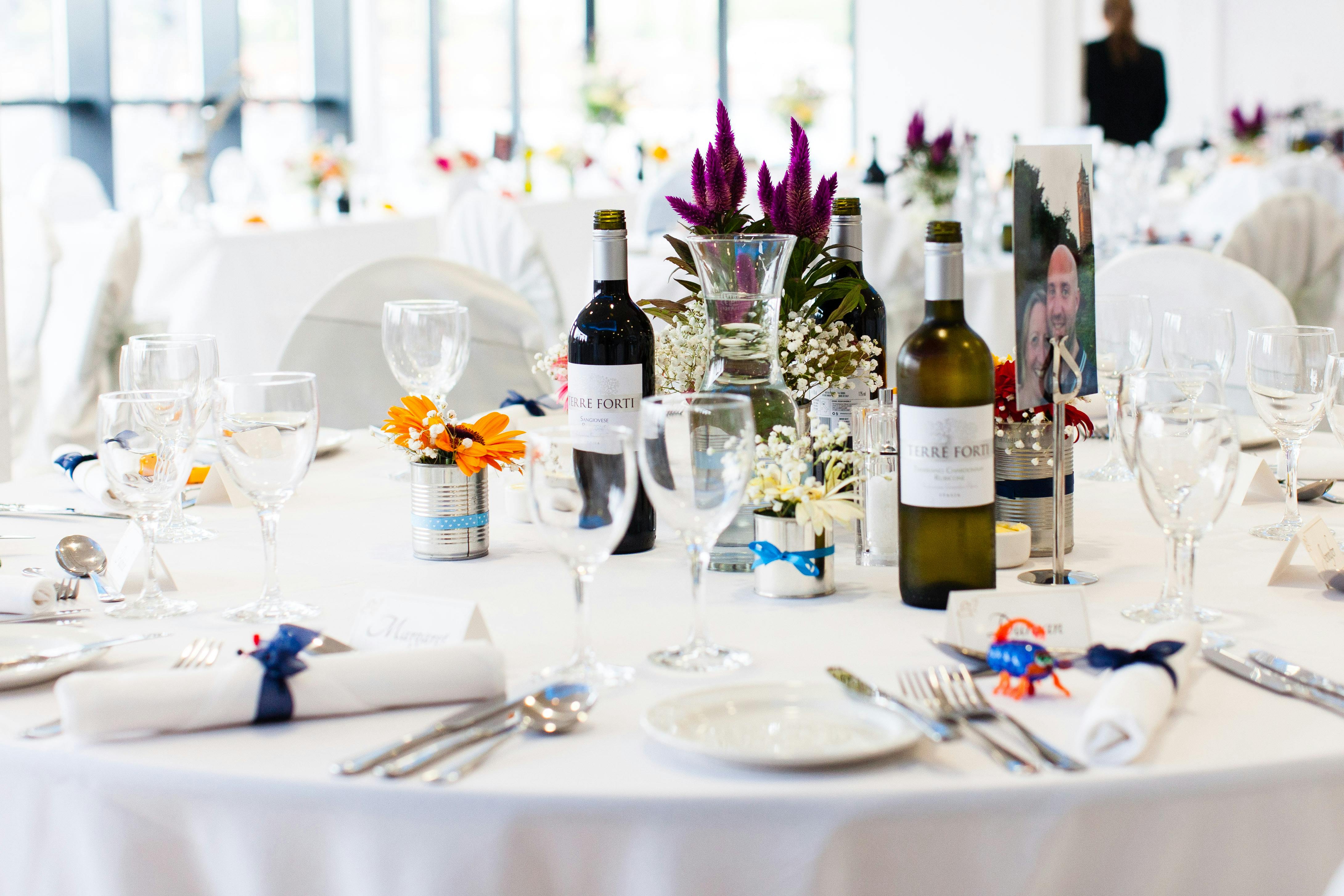 Elegant dining table setup in M Shed for formal events and celebrations.