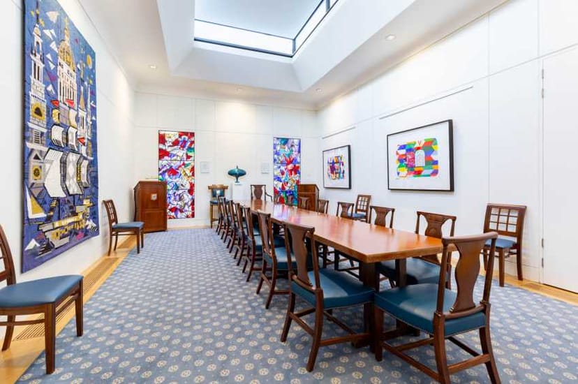 Committee Room at Haberdashers' Hall with wooden table for professional meetings.