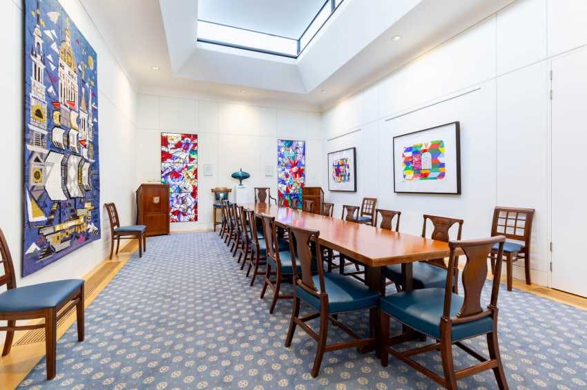 Committee Room at Haberdashers' Hall with wooden table for professional meetings.
