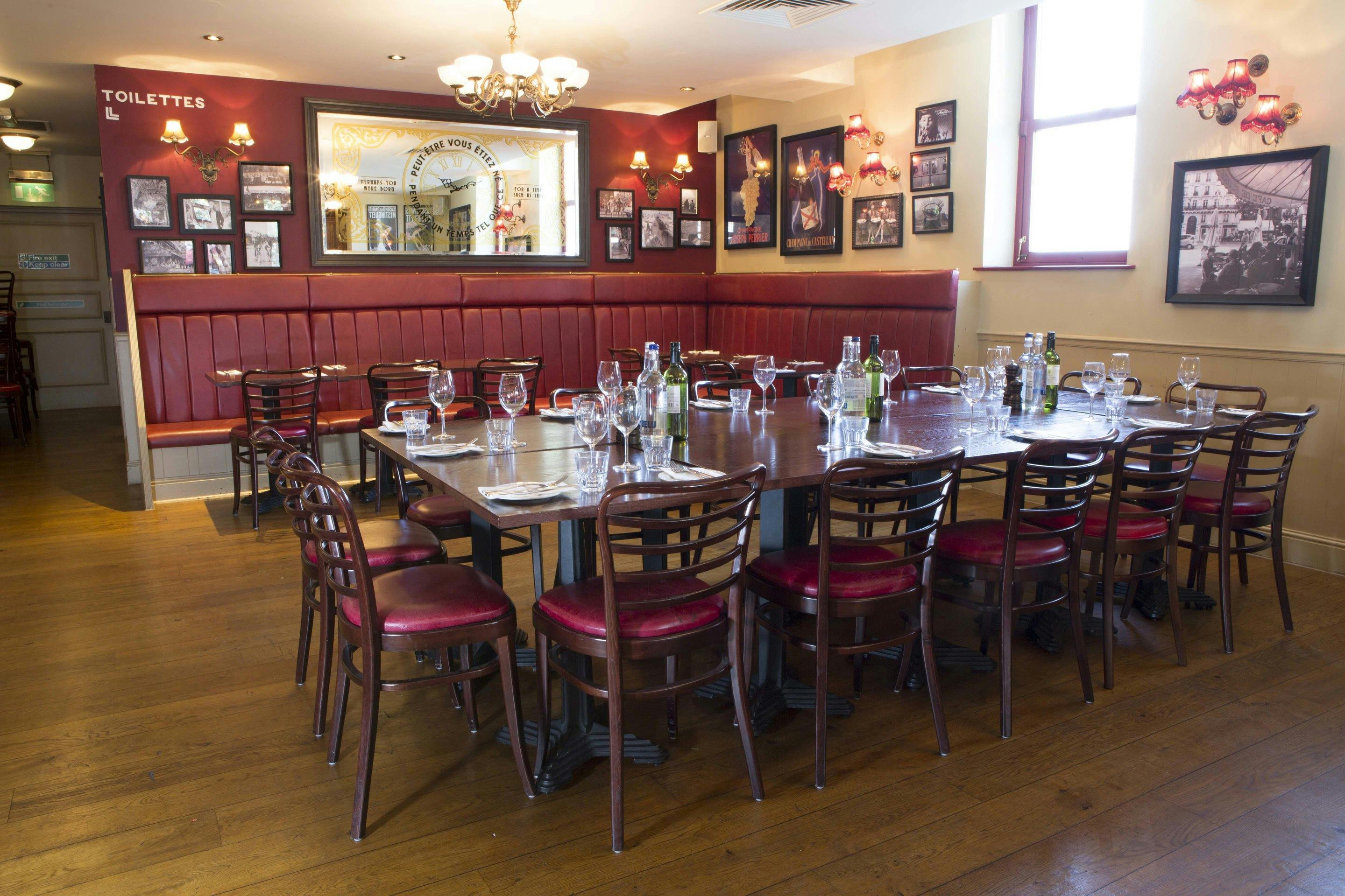 Café Rouge Greenwich dining space with elegant table setup for events and meetings.