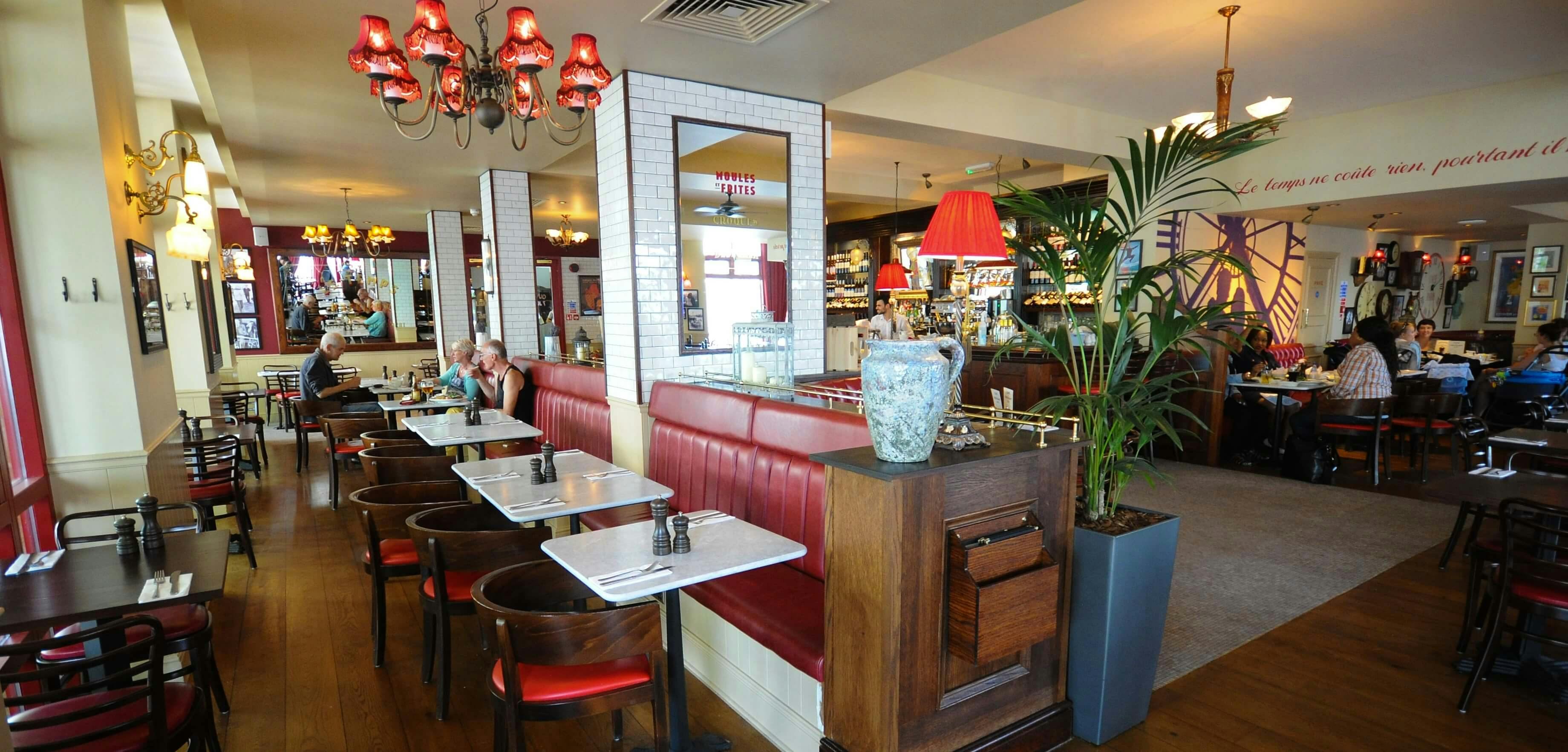 Vibrant dining space at Café Rouge Greenwich for casual meetings and events.