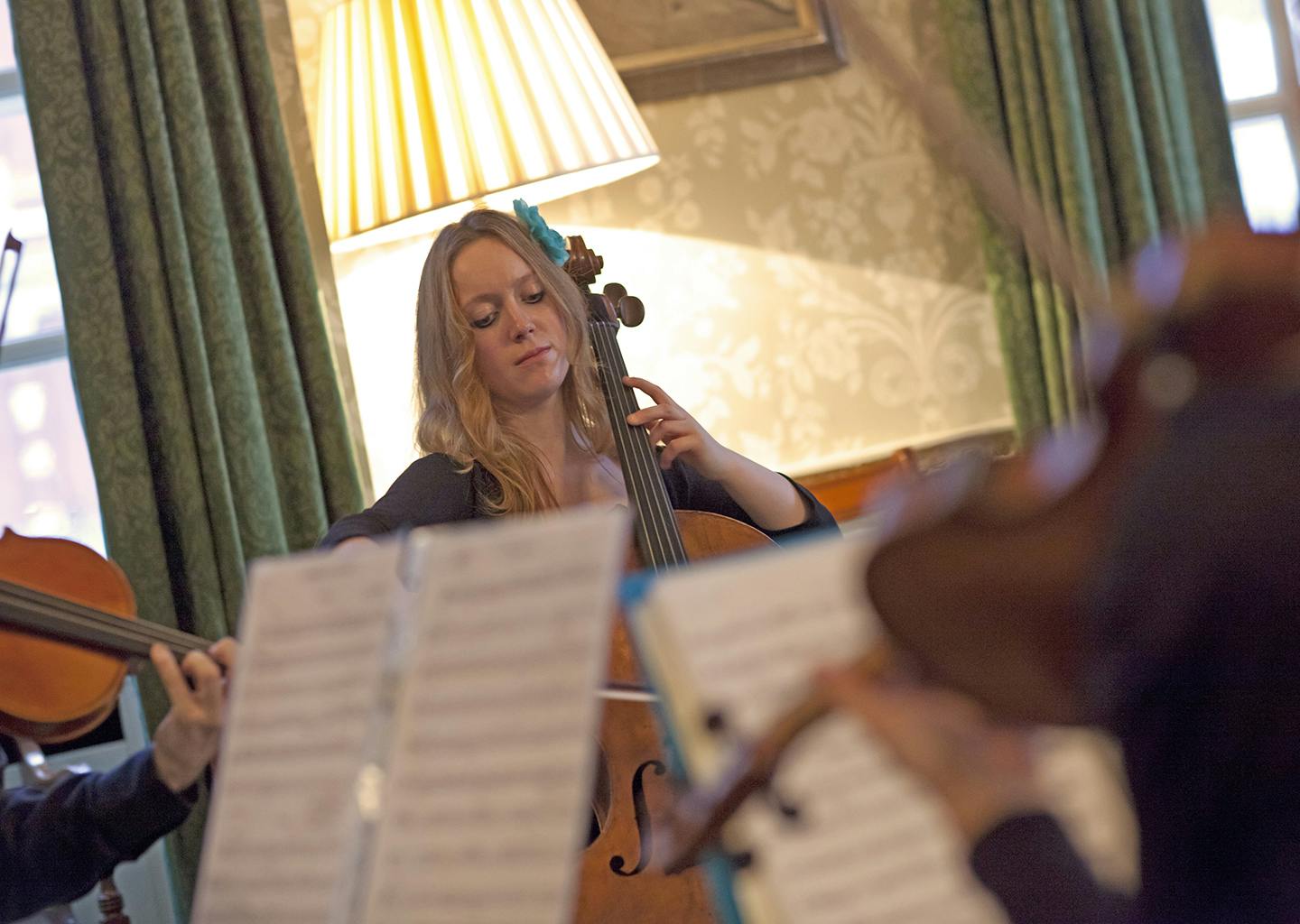 String musician performing in elegant Council Room, perfect for receptions and gatherings.