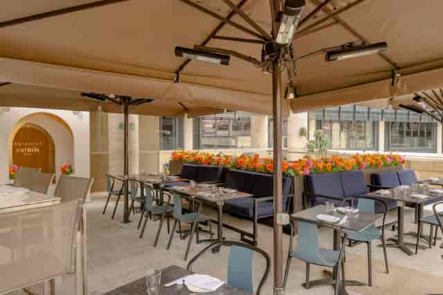 Yauatcha City terrace with lounge seating for professional networking and corporate receptions.