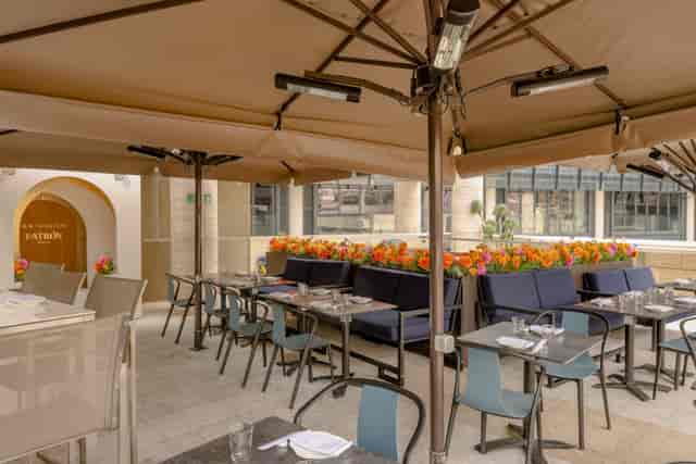 Yauatcha City terrace with radiant heating for corporate cocktail receptions and networking events.