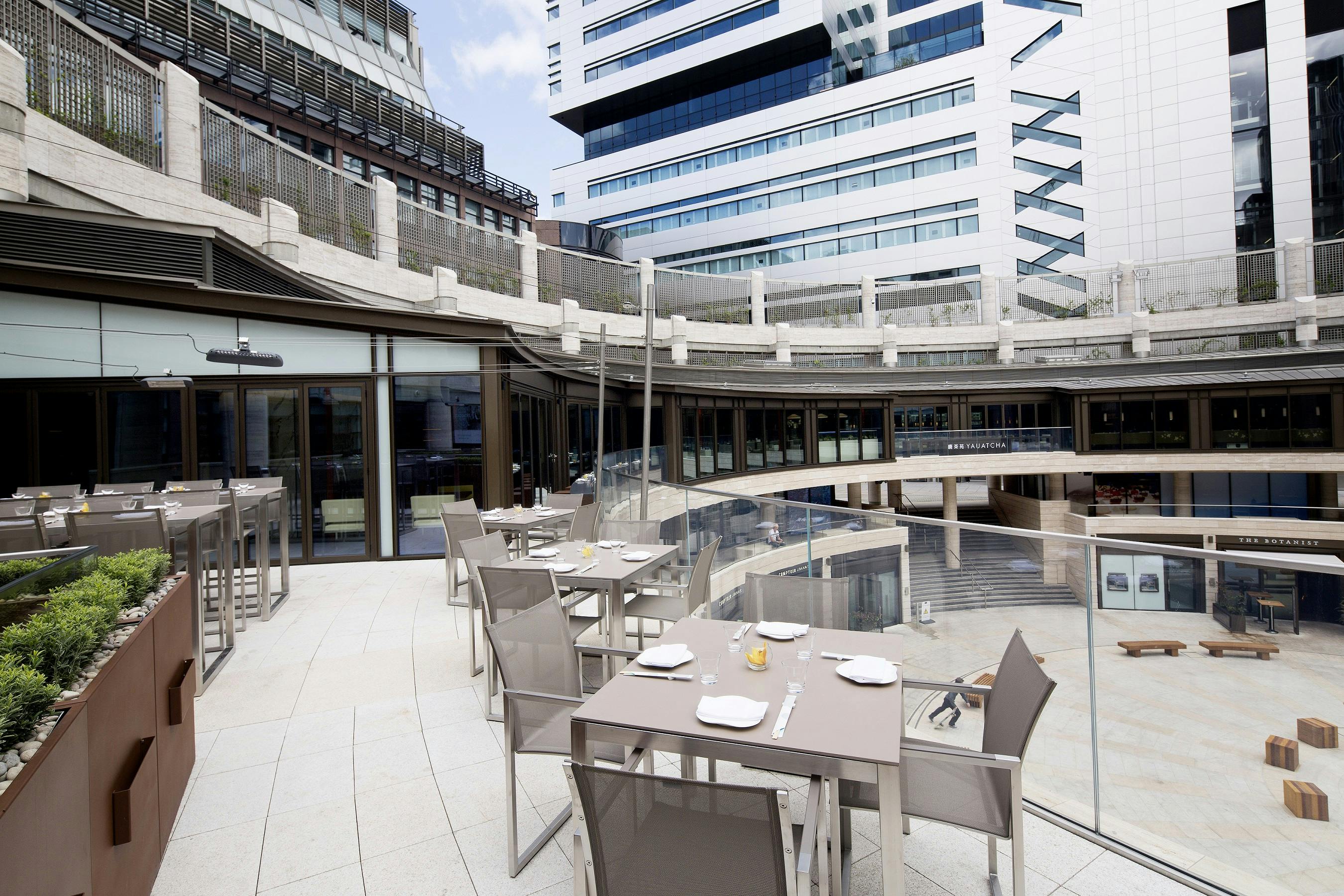 Modern Roof Terrace at Yauatcha City, ideal for corporate events and alfresco dining.