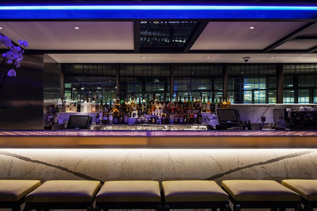 Sleek modern bar in Yauatcha City, ideal for networking events and social gatherings.