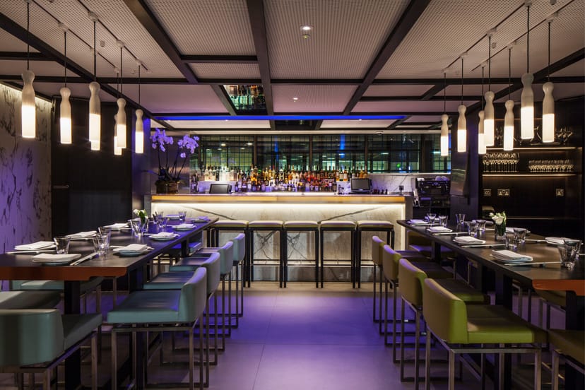 Yauatcha City lounge for corporate reception and networking event with ambient lighting.