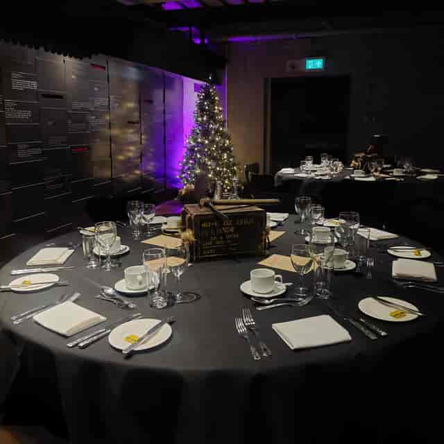 Elegant dining setup in Harmsworth Room, perfect for holiday gatherings and corporate events.
