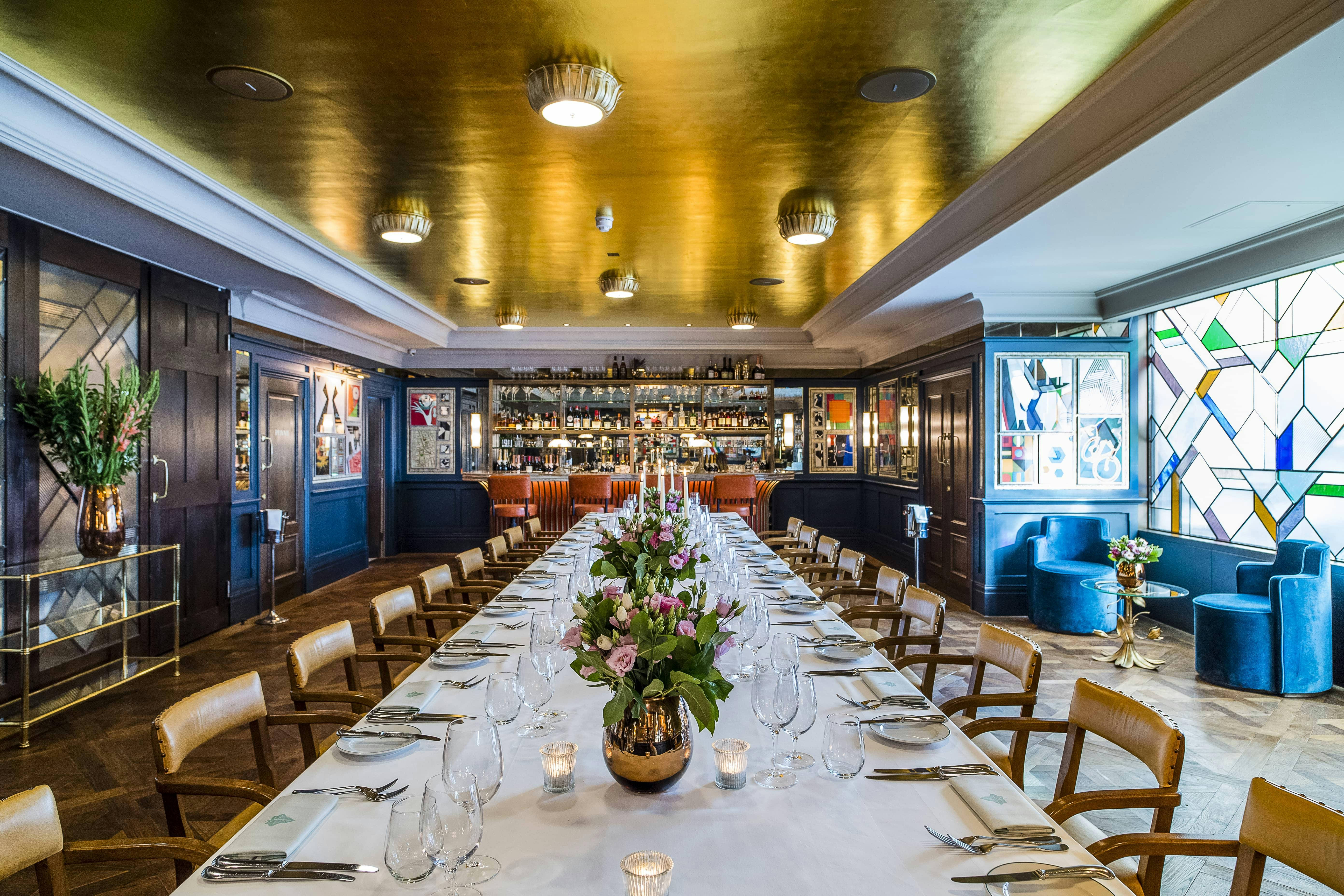 Elegant dining setup in The Blake Room, ideal for upscale events and corporate dinners.